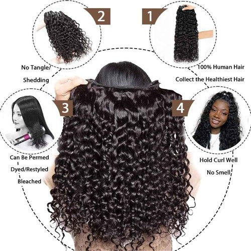 12A Water Wave Human Hair Bundles Wet And Wavy Bundles Human Hair 100% Unprocessed Brazilian Remy Water Wave Curly Bundle Extensions Natural Black Color 14 16 18 Inch