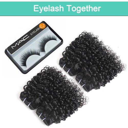 JTdebade 12 Inch Kinky Curly Human Hair Bundles Brazilian Virgin Human Hair 4 Bundles Natural Black Color 100% Unprocessed Curly Wave Human Hair Extensions(14 Inch curly *4+16 Inch Closure)