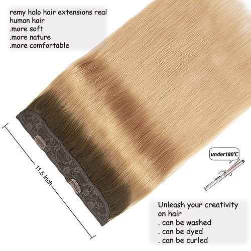 Hair Extensions 20 Inch Hair Extensions Real Human Hair Chocolate Brown to Caramel Blonde Straight Hair Extension Human Hair Extension Transparent Fish Line Invisible Hairpiece