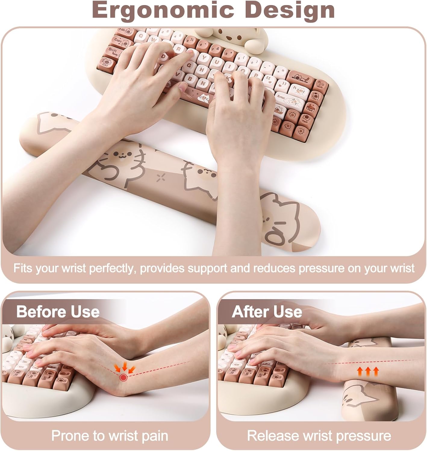 YUNZII X75 Mechanical Keyboard(Crystal White Switch, Wired -White), Keyboard Wrist Rest(Cat)