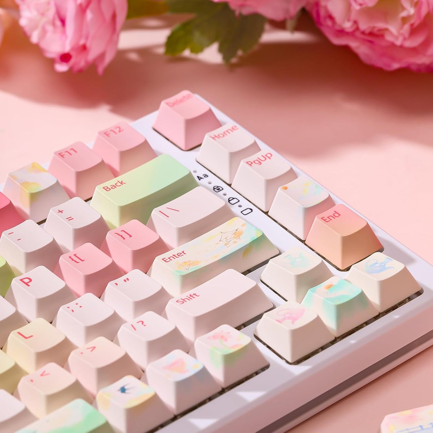 YUNZII Spring Tea Dye Sub PBT Keycaps,145 Full Keys Dye Sublimation PBT Custom Keycap Set with Key Puller for Cherry Gateron MX Switches Mechanical Gaming Keyboard (Cherry Profile, Spring Tea)