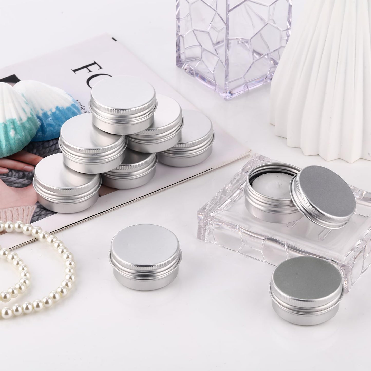 300 Pcs 1 oz Salve Tins with Lids Bulk Lip Balm Containers Round Metal Containers with Screw Top Lids Aluminum Silver Tin Cans for DIY Salve Candle