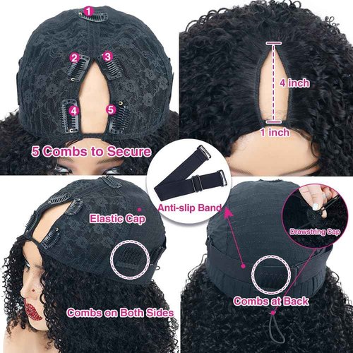 Legendhair Glueless V Part Wigs Human Hair Afro Kinky Curly Upgrade U Part Wigs for Black Women Kinky Curly V Part Human Hair Wigs Full Head Clip In Half Wig 200% Density 20 Inch