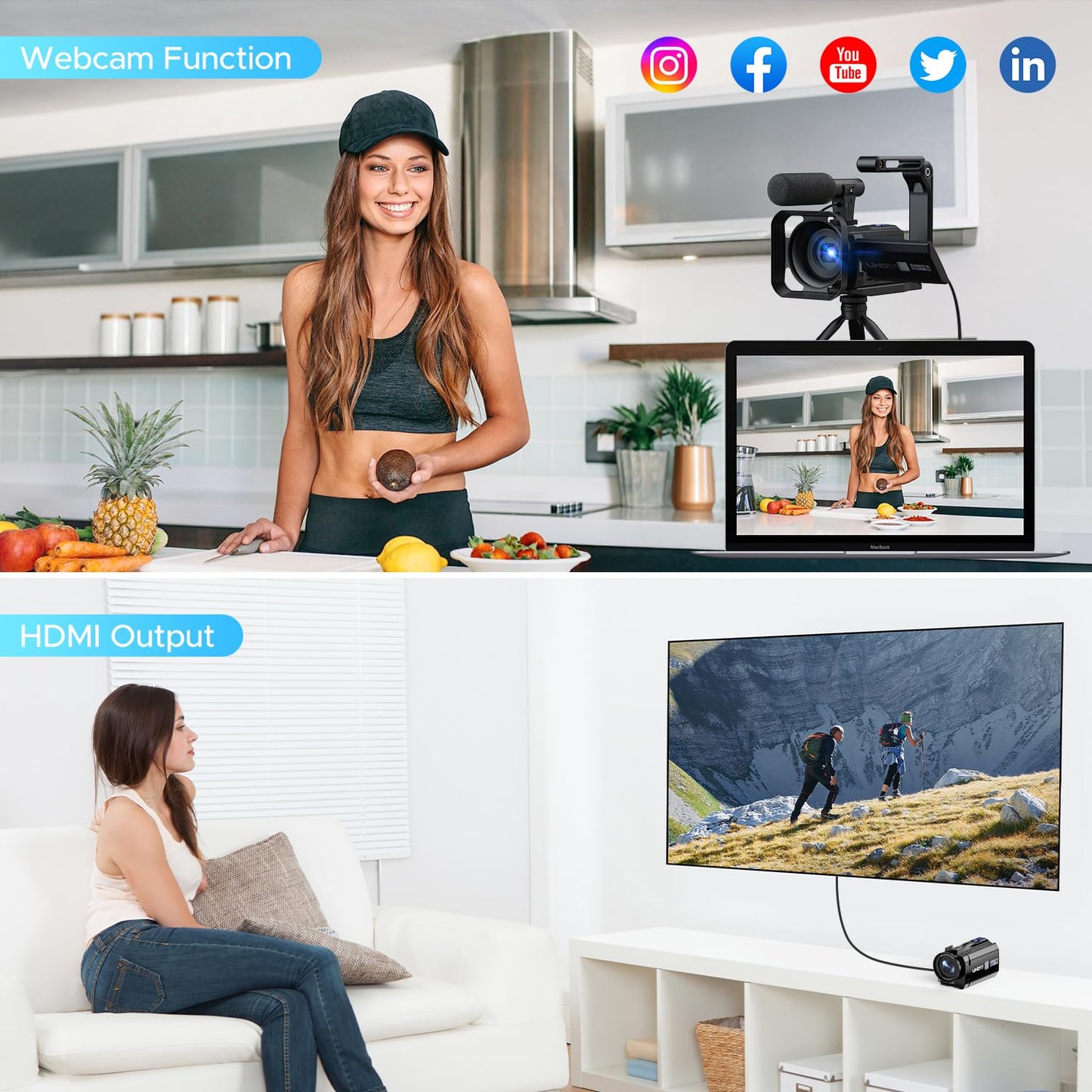 5K Camcorder Video Camera 56MP 16X Dual Lens Vlogging Camera for YouTube with WiFi & Night Vision, 3" 270ยฐ Touch Screen Cam corder - Includes 64GB SD Card, 2 Batteries, Tripod, Mic, Remote, Lens Hood