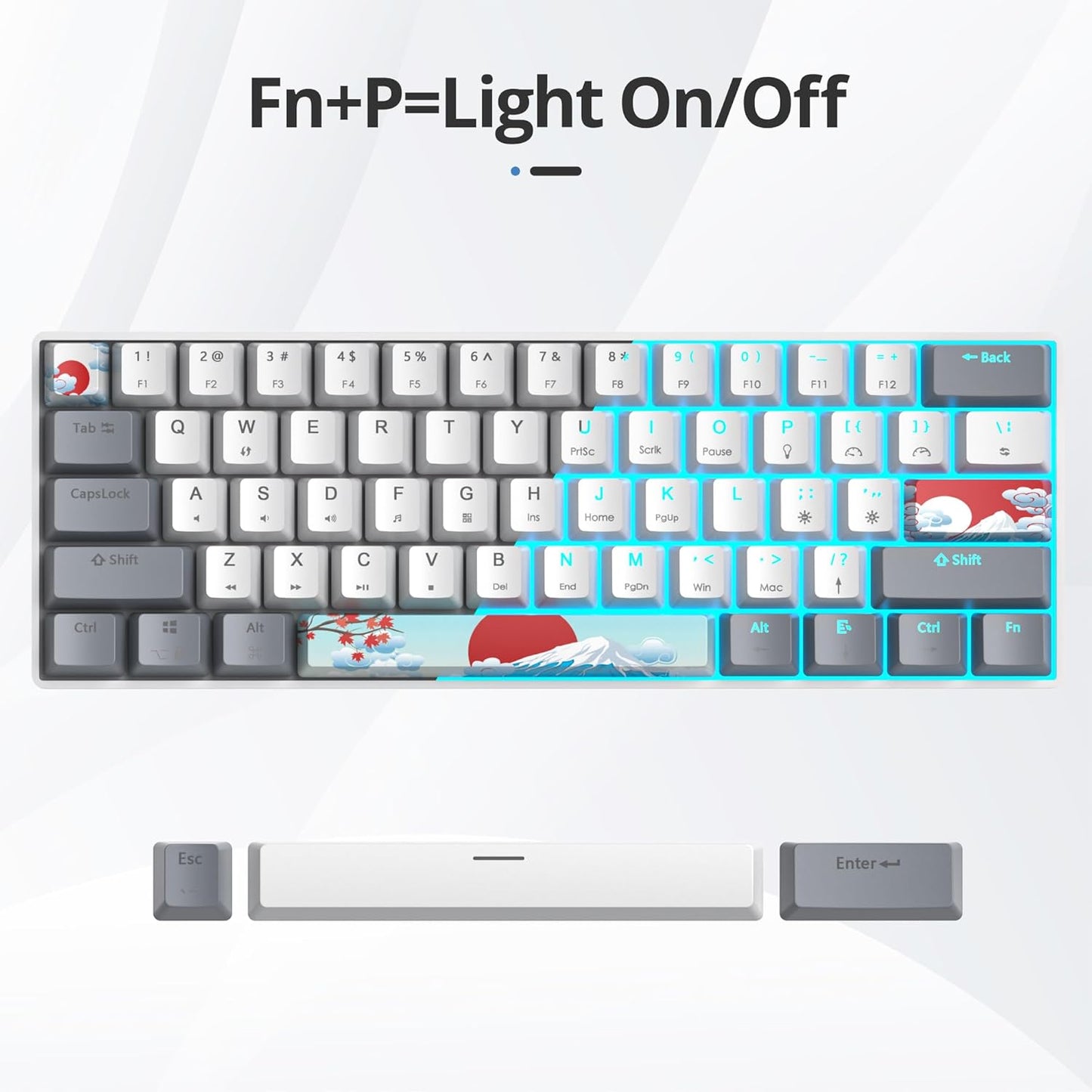 60 Percent Gaming Keyboard 60% Mechanical Keyboard LED Backlit Ultra Compact Wired Keyboard with Red Switch for Windows Laptop Gamer(61 Blue Samurai)