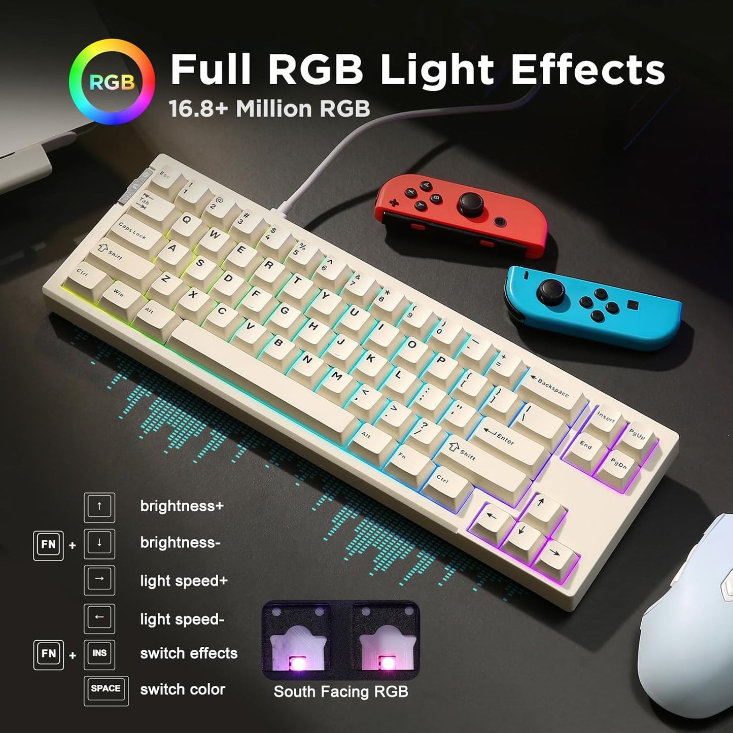 YUNZII RT68 Rapid Trigger Gaming Keyboard,Hall Effect Magnetic Switch,68 Keys,RGB Backlit RGB,Gasket Mount Hot Swap Struture,Adjustable Actuation TKL for Mac/Win(Beige, Outemu Switch)