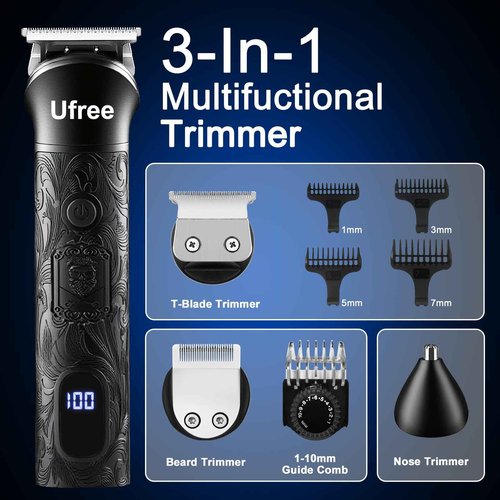 Ufree Beard Trimmer, Hair Clippers Mens Shaver Electric Razor, Hair Trimmer for Men Cordless Barber Clippers and Trimmers Set, Hair Cutting Kit for Men Grooming Gifts, Black