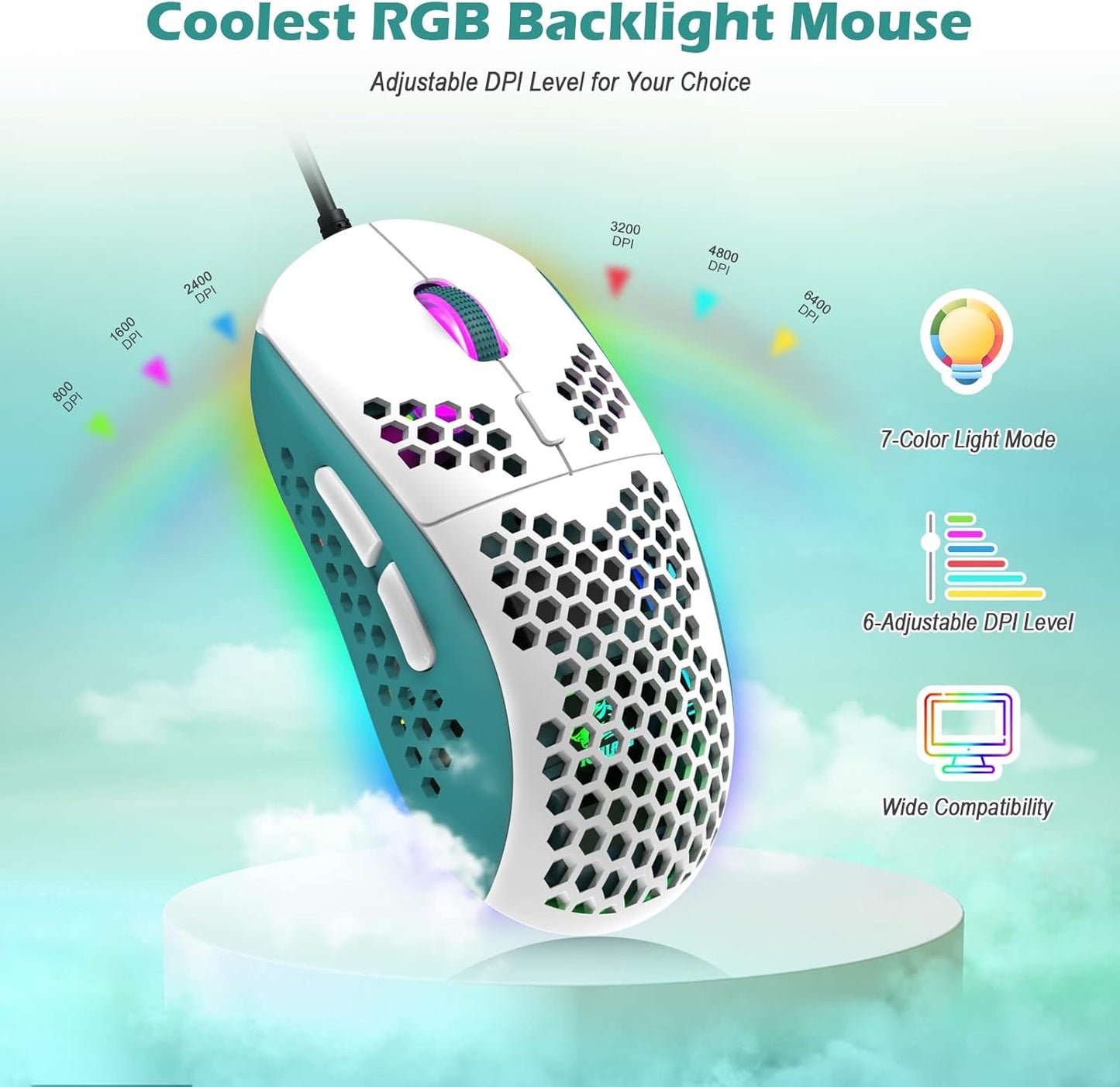 ZIYOU LANG RK-T60 Wired Mechanical Gaming Keyboard and Mouse Combo Portable with Rainbow Backlit 62Key NKRO 6400DPI RGB Honeycomb Mice Coiled Aviator Cable for PS4/PC/WIN Gamer(Dark Gray/Blue Switch)