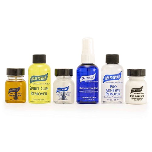 Graftobian Deluxe Adhesives Kit for Special Effects Makeup - Apply Prosthetics and Hair - Set and Seal FX Makeup - Includes Spirit Gum & Remover, Pro Adhesive & Remover, Flexible Wax Sealer & Setting Spray