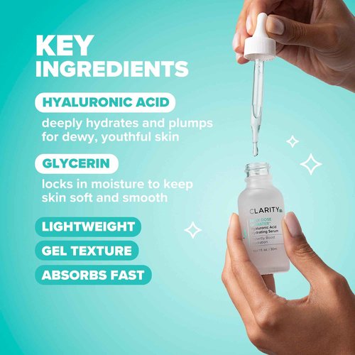 ClarityRx Daily Dose of Water Hyaluronic Acid Serum for Face, Natural, Plant-Based Daily Anti Aging Hydrating Serum Treatment for Dry, Dull Skin, No Parabens, All Skin Types