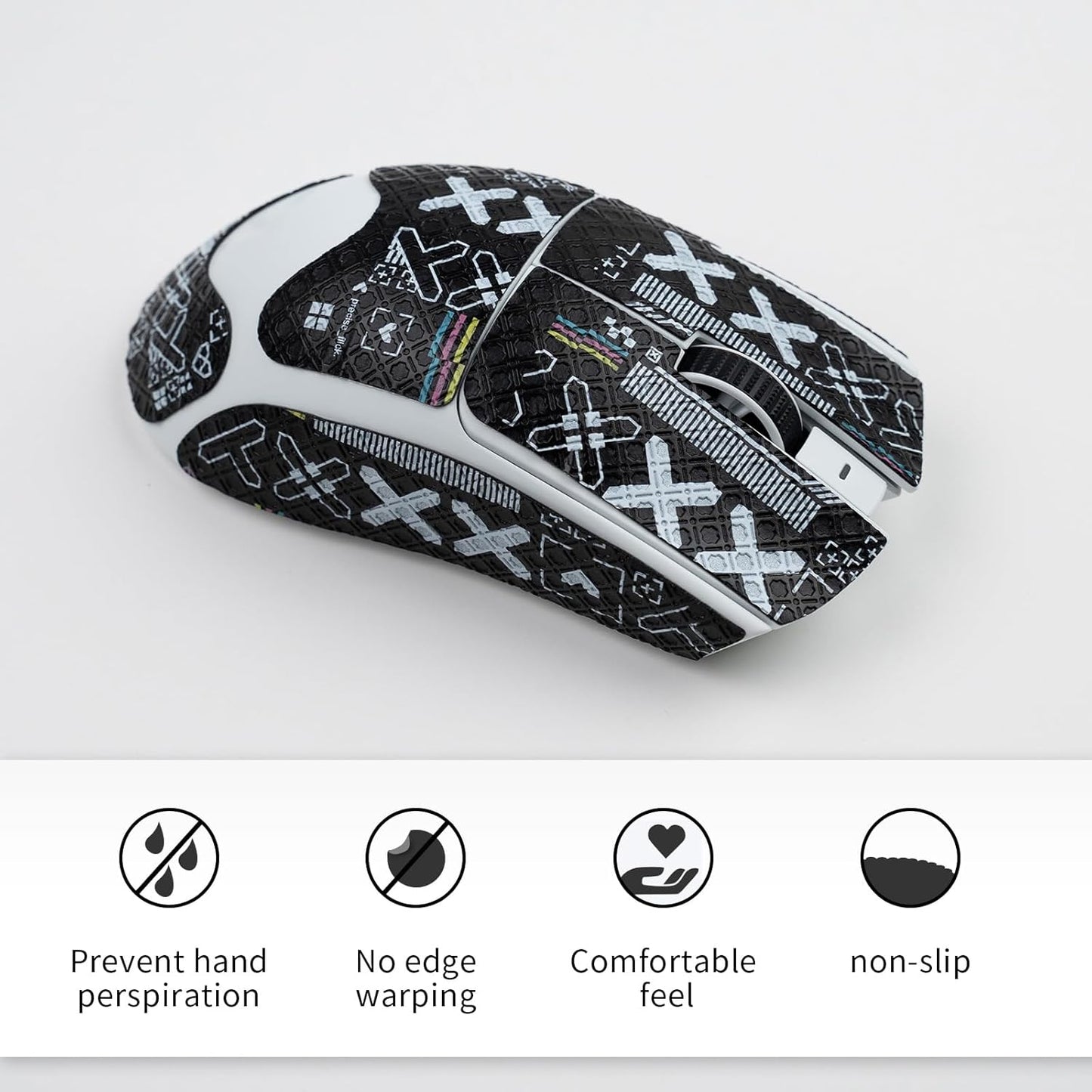 2-in-1 Mouse Grip Tape Anti Slip for Logitech G Pro X Superlight, Superlight 2 Wireless Gaming Mous Pre-Cut Gaming Mouse Skins, Self-Adhesive, Sweat-Resistant (White Set + Black Set)