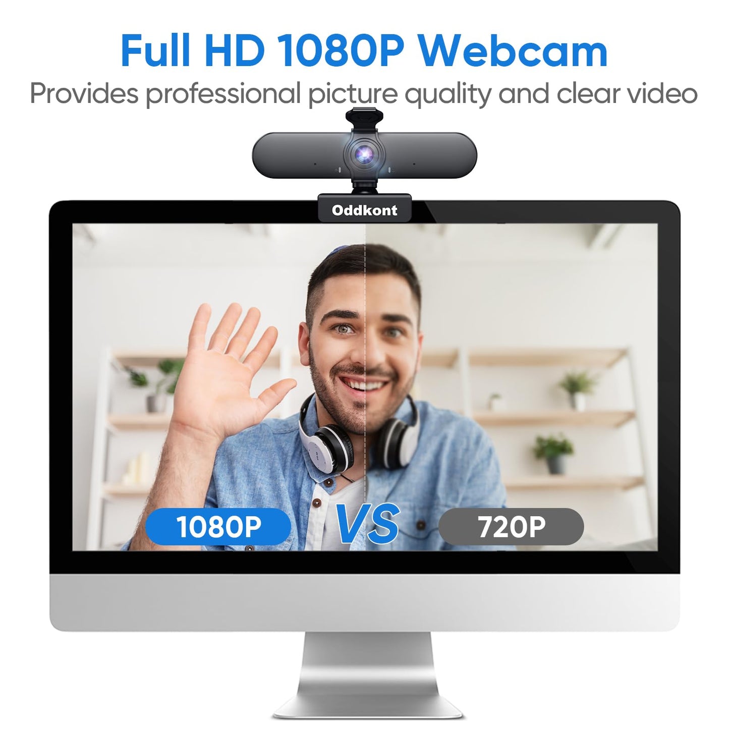 1080P Full HD Webcam with Microphone, Auto Light Correction, 360° Rotatable, Built-in Privacy Cover, Plug & Play, Compatible with Windows, Mac, Laptop, Desktop (Zoom, Skype, Teams, Video Conferencing)