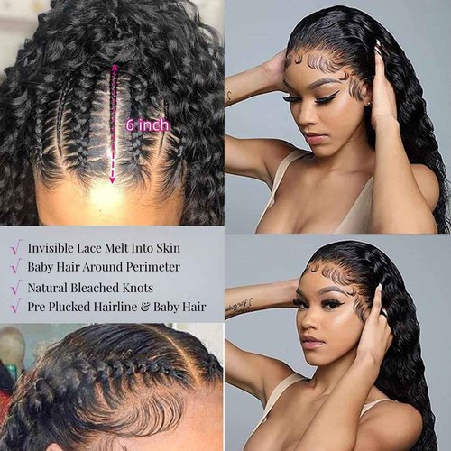 SODLIS 28 Inch 13x6 Deep Wave Lace Front Wigs Human Hair Pre PLucked 13x6 HD Lace Front Wigs Human Hair For Black Women (Natural Color,28 Inch