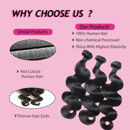 VILSAI Body Wave Human Hair Bundles with Closure (20 22 24+18) 2x6 HD Lace Closure with Bundles 10A Grade Unprocessed Brazilian Virgin Human Hair Natural Black Color