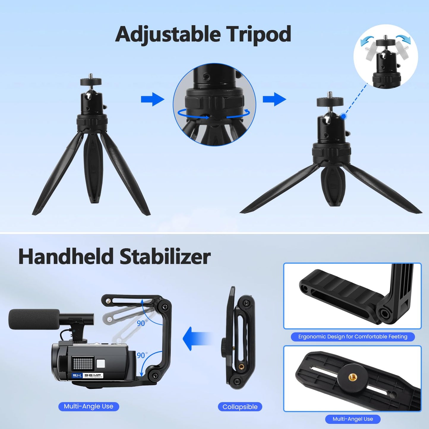 5K Camcorder Video Camera 56MP Vlogging Camera YouTube 16X Digital Zoom Webcam Anti-shake 3.0" 270° Rotation Touchscreen Dual Lens Cam corder with 64GB SD Card, 2 Batteries, Microphone, Remote, Tripod