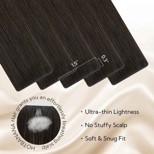 HOTBANANA Invisi Edge Tape in Hair Extensions Human Hair, 18inch 50g 10pcs Invisible & 10pcs Classic Dark Brown Seamless Tape in Hair Extensions Straight Injected