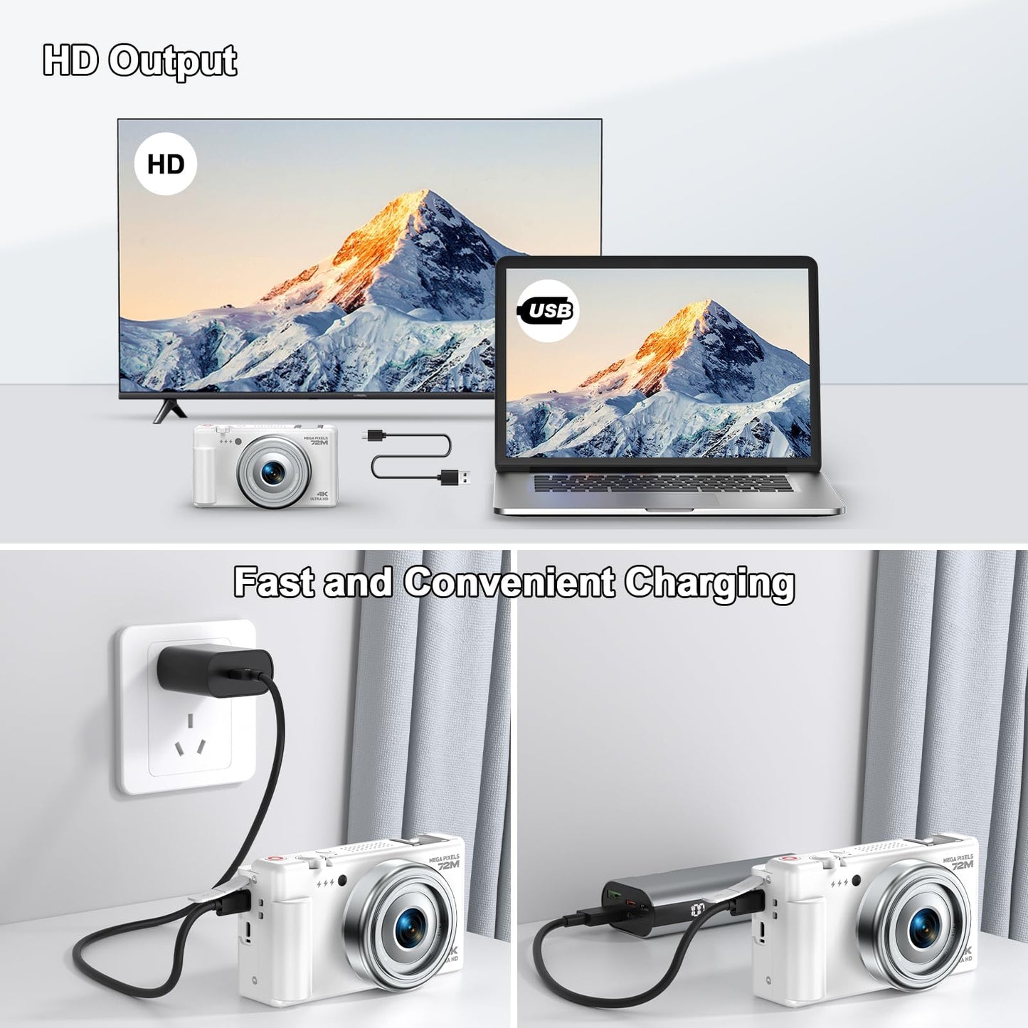4K Digital Camera for Photography, 72MP Vlogging Camera for YouTube, Autofocus Digital Cameras with 270° Flip Screen, 18X Digital Zoom Point and Shoot Cameras with 64GB TF Card & Battery, Carry Bag
