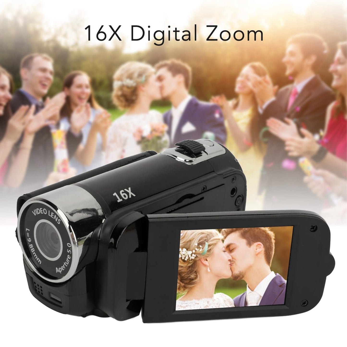 1080PDigital Camera, 16MP Camcorder with 2.4 Inch Rotatable Screen, 16X Zoom HD Video Recorder with Fill Light, Video Camera Built in Battery (Black)