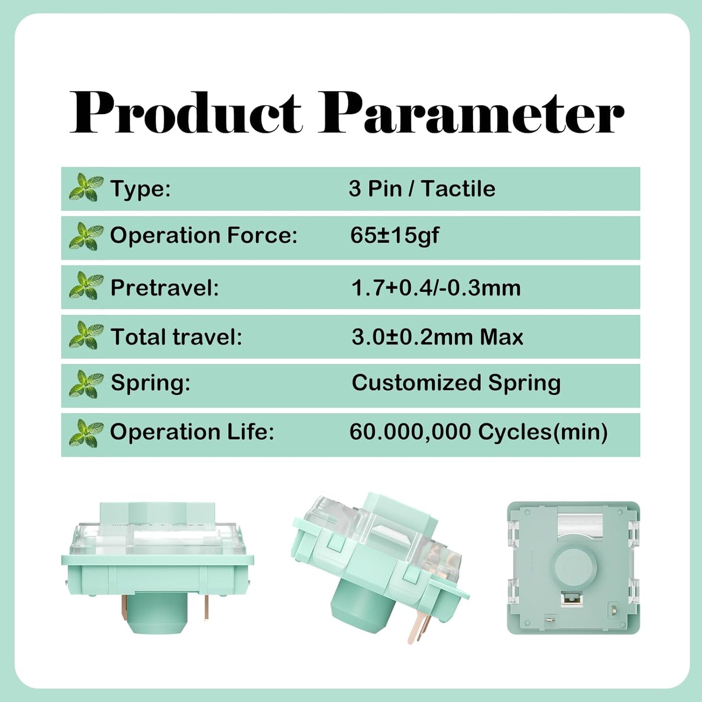 Zhouwang Gateron KS-33 Low Profile 2.0 Jade Tactile Keyboard Switches,Light Green 3-Pin 65gf RGB LED Factory Pre-lubed for MX Mechanical Keyboard(45Pcs)
