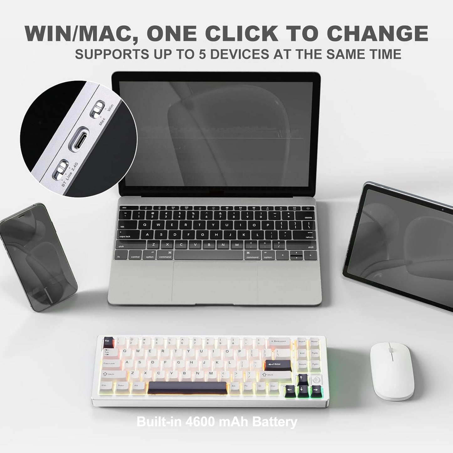 YUNZII AL71 68% Mechanical Keyboard (Siver, Crystal White Switch) and Full Keycap Set (Coffee Cat) Bundle