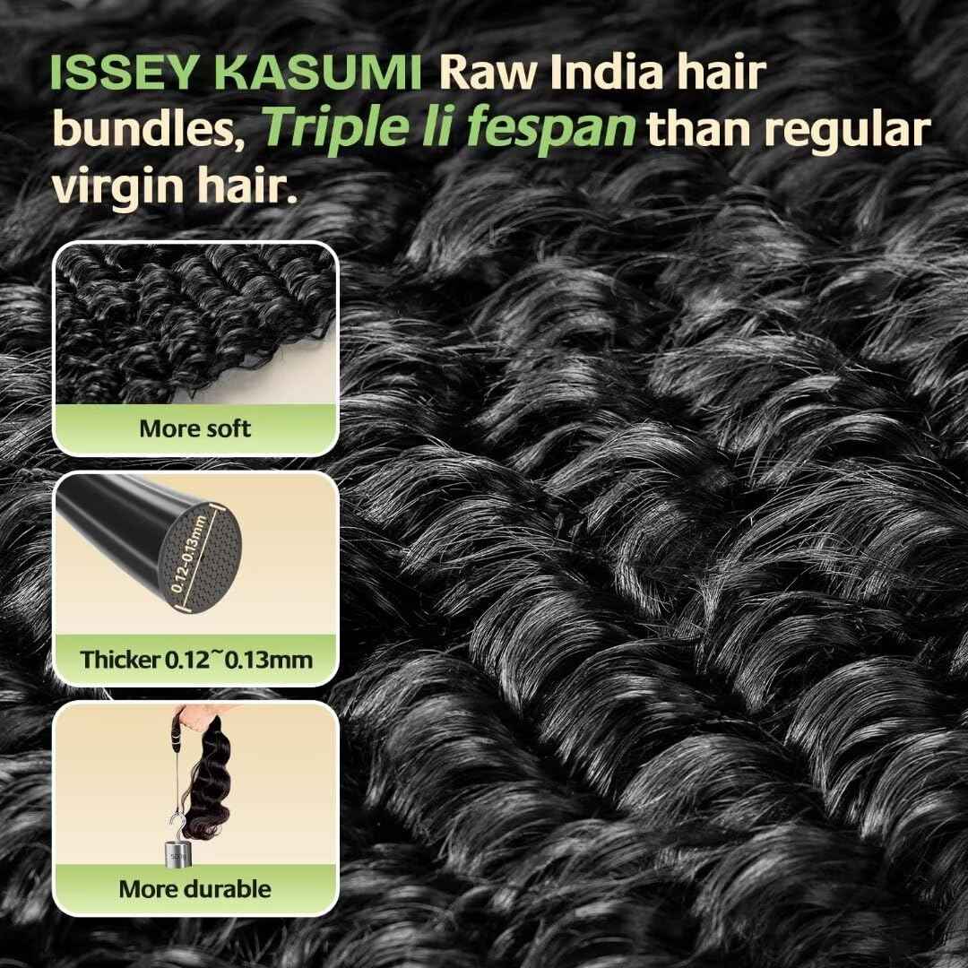ISSEY KASUMI Raw Indian Human Hair Single Bundle,Triple Lifespan Than Regular Virgin Hair,In-Store Quality,Online Price! 100% Raw Indian Hair Bundles Deep Wave Raw Hair Bundles 24 Inch
