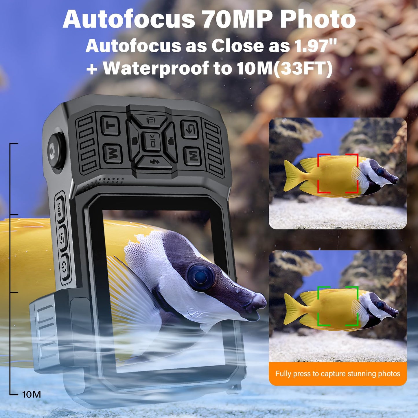 8K UHD 70MP WiFi Digital Camera with 64GB Card Rugged Waterproof Dustproof Shockproof 33FT Underwater Camera Dual-Screen Selfie for Snorkeling Autofocus Point and Shoot Digital Camera (Orange)