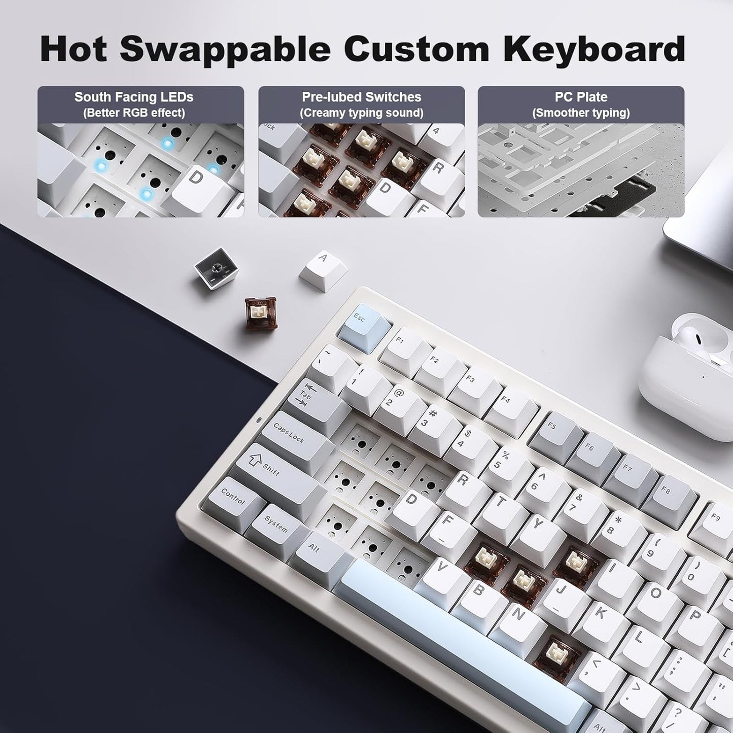 YUNZII IF99 Wireless Mechanical Gaming Keyboard with Smart LCD Display, QMK/VIA Programmable BT/2.4G/USB-C Gasket Mounted Hot Swap RGB 96% Layout for Mac/Win (Black, Cocoa Cream V2 Switch)