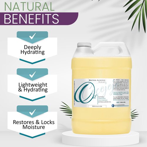 cocojojo Pure Bitter Almond Oil - Unrefined, Cold Pressed, Extra Virgin, All Natural - Perfect for Hair, Face, Skin, Nails (1 Gallon)