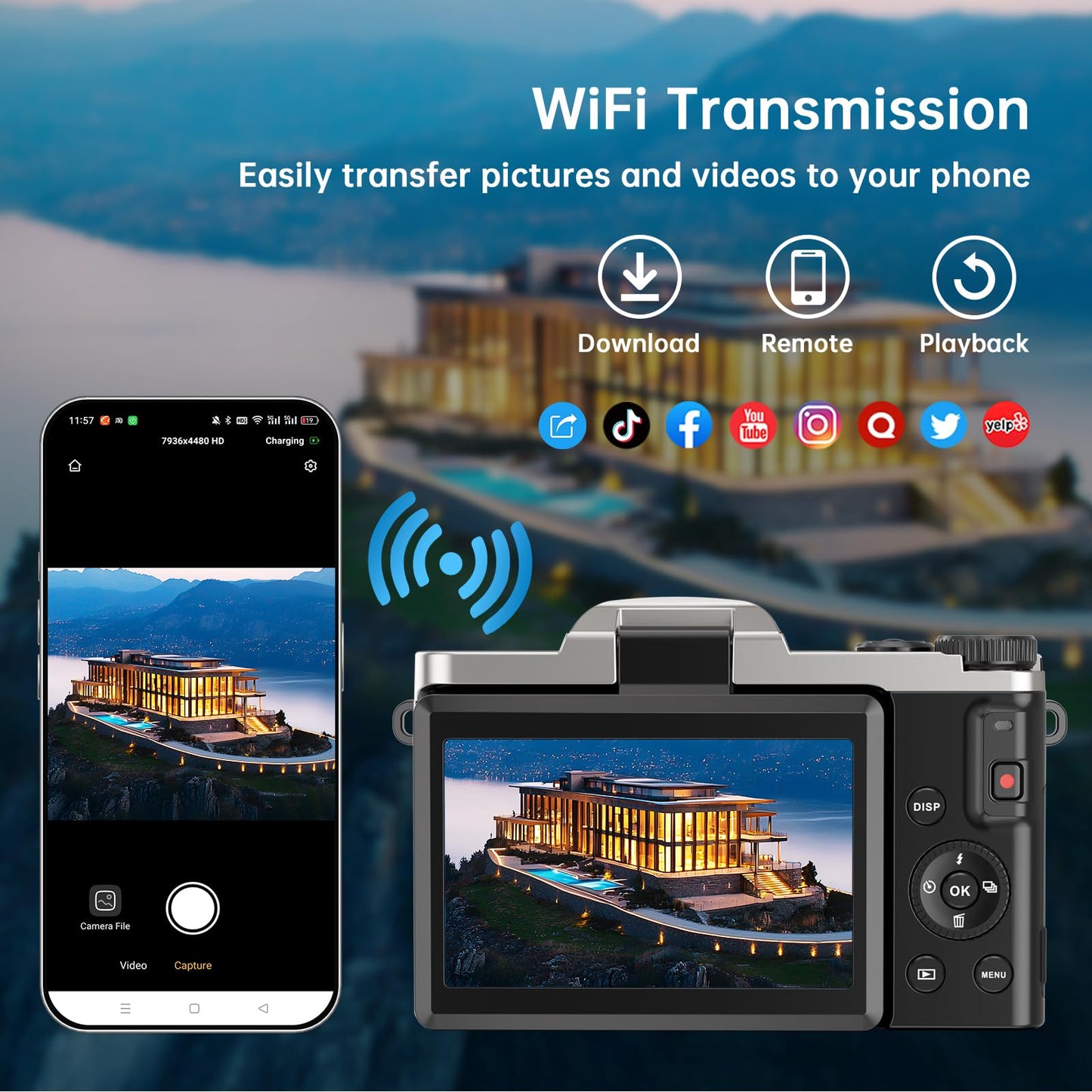 4K Digital Camera for Photography with WiFi, 2025 Latest Auto-Focus Vlogging Camera for YouTube Video 3'' 180° Flip Screen Travel Cameras 16X Zoom Anti-Shake 4K Cameras with SD Card, 2 Batteries