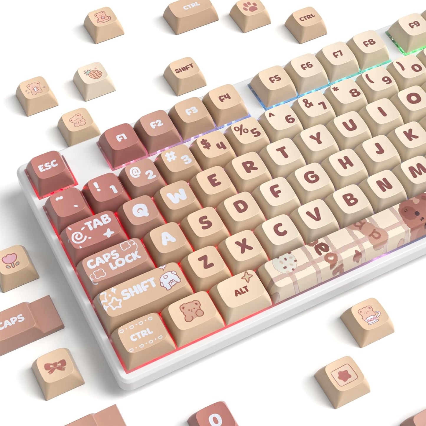 133 Keys PBT Keycap XDA Profile Keycaps Dye-Sublimation Custom Keycaps for MX Switches 60% 75% 100% Mechanical Gaming Keyboards(Caramel Bear)