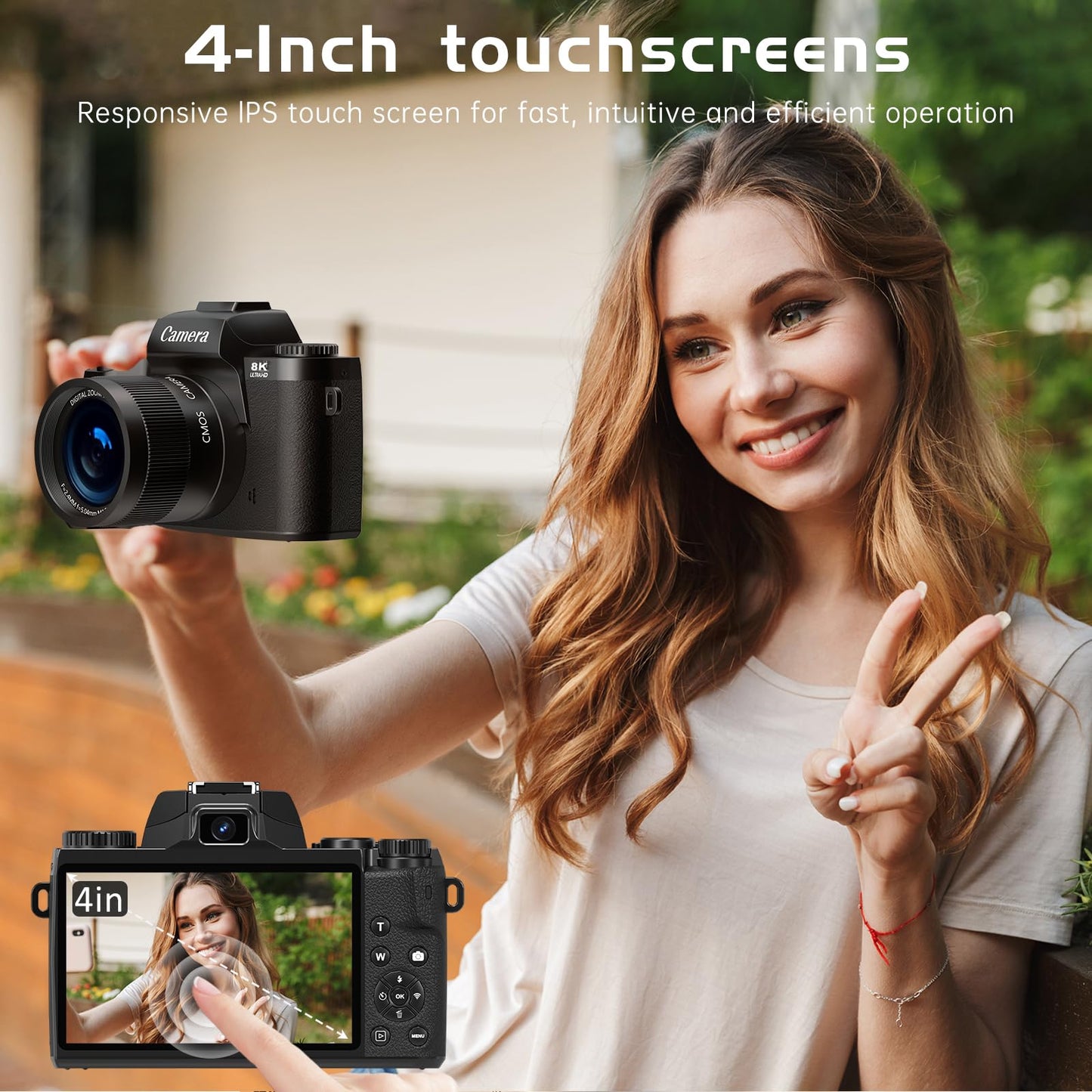 8K Digital Camera for Photography, WiFi Touchscreen Vlogging Cameras for YouTube with Autofocus,16X Digital Zoom Video Camera with 3000mAh Battery, Dual-Lens, Lens Hood, 32GB TF Card,Black
