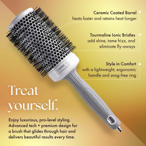 Olivia Garden Ceramic + Ion Round Thermal Hair Brush - Not Electrical - Professional Blowout Brush for Normal to Thick Hair - 1" to 2 1/8 Diameter Barrel - White and Grey - CI-25,CI-35, CI-45, CI-55