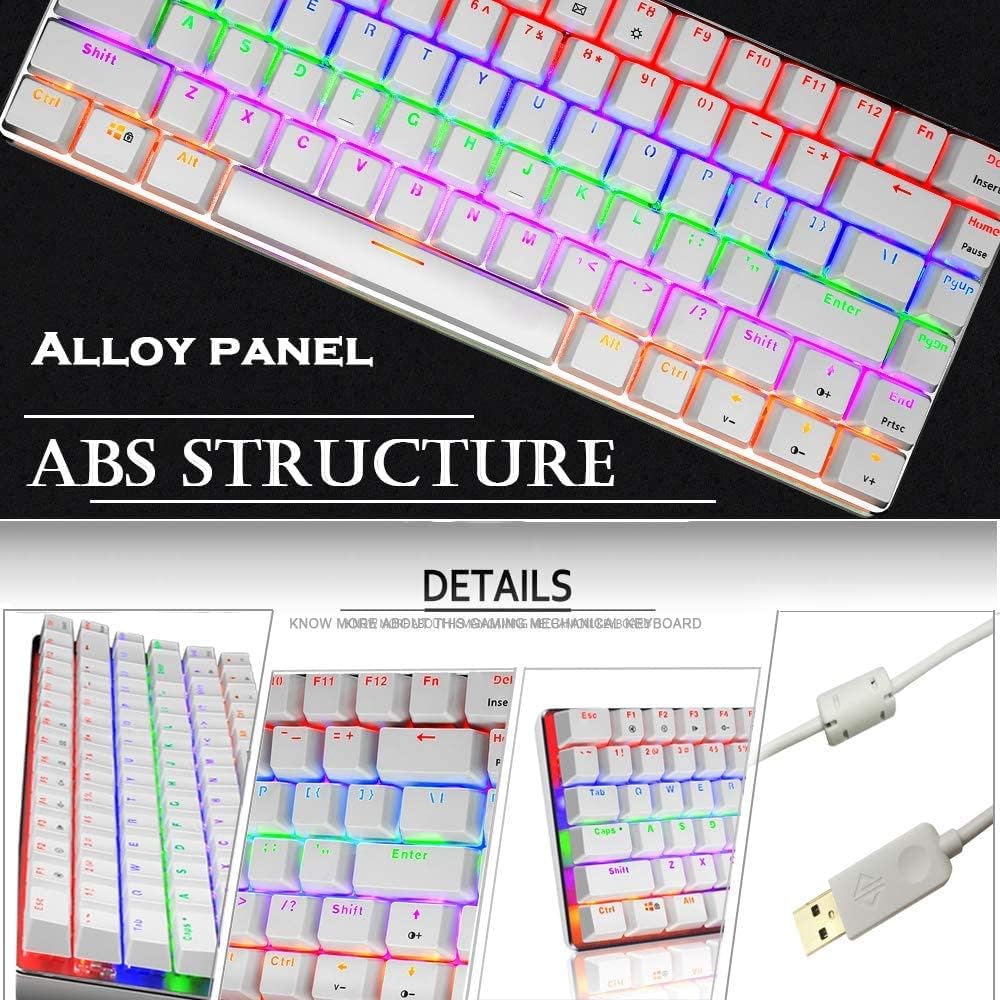 ZIYOU LANG Pink Gaming Keyboard and Mouse Combo,Rainbow LED Backlit Mechanical Keyboard,6400 DPI RGB Ultralight Gaming Mouse,Pink Mouse Bungee,for Game and Office