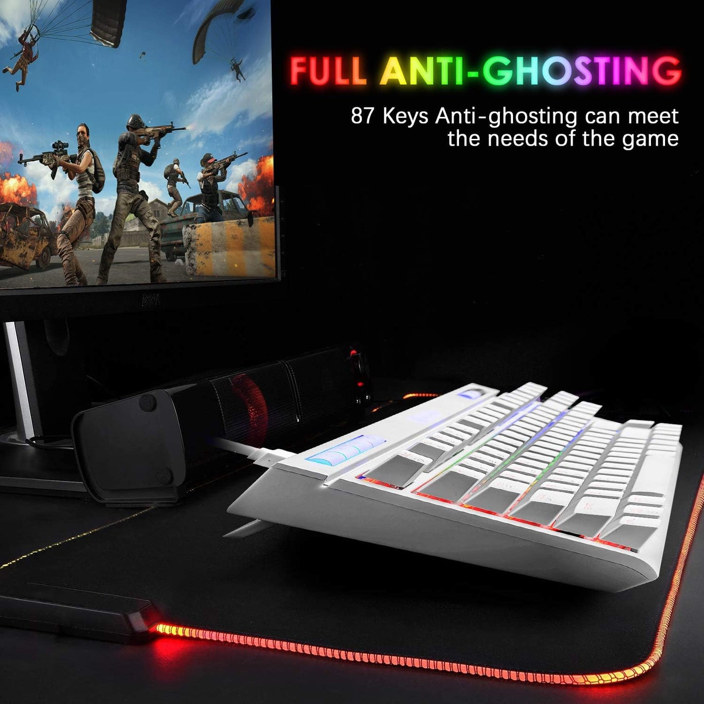 ZIYOU LANG Mechanical Gaming Keyboard, 87 Keys Chroma RGB LED Backlit, Blue Switch, USB-C, PC/Mac Compatible