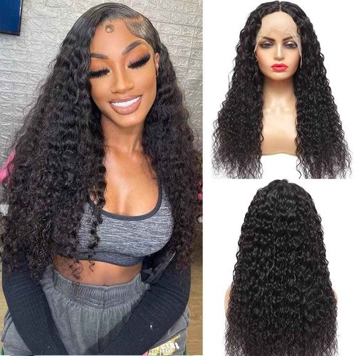 Beaushine Real Human Hair Closure Wig - 4x4 Curly Wig for Black Women, 26Inch Lace Front, Glueless, Pre Plucked with Baby Hair, 150% Density, Natural Color