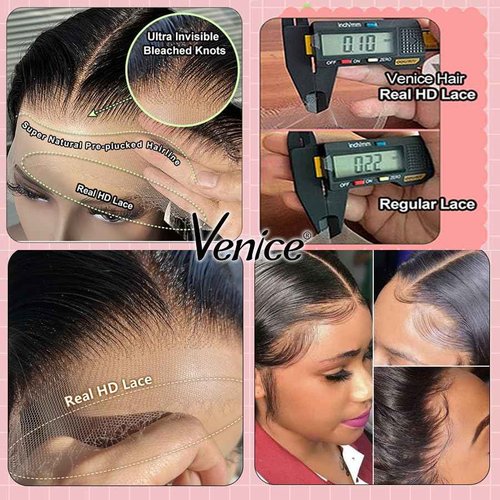 Venice Hair Real HD Lace Closure only 0.10mm Ultra-thin Invisible Crystal HD Lace Pre Plucked with Baby Hair Straight Human Hair Lace Frontal Closure (7x5 HD Straight, 20 Inch)