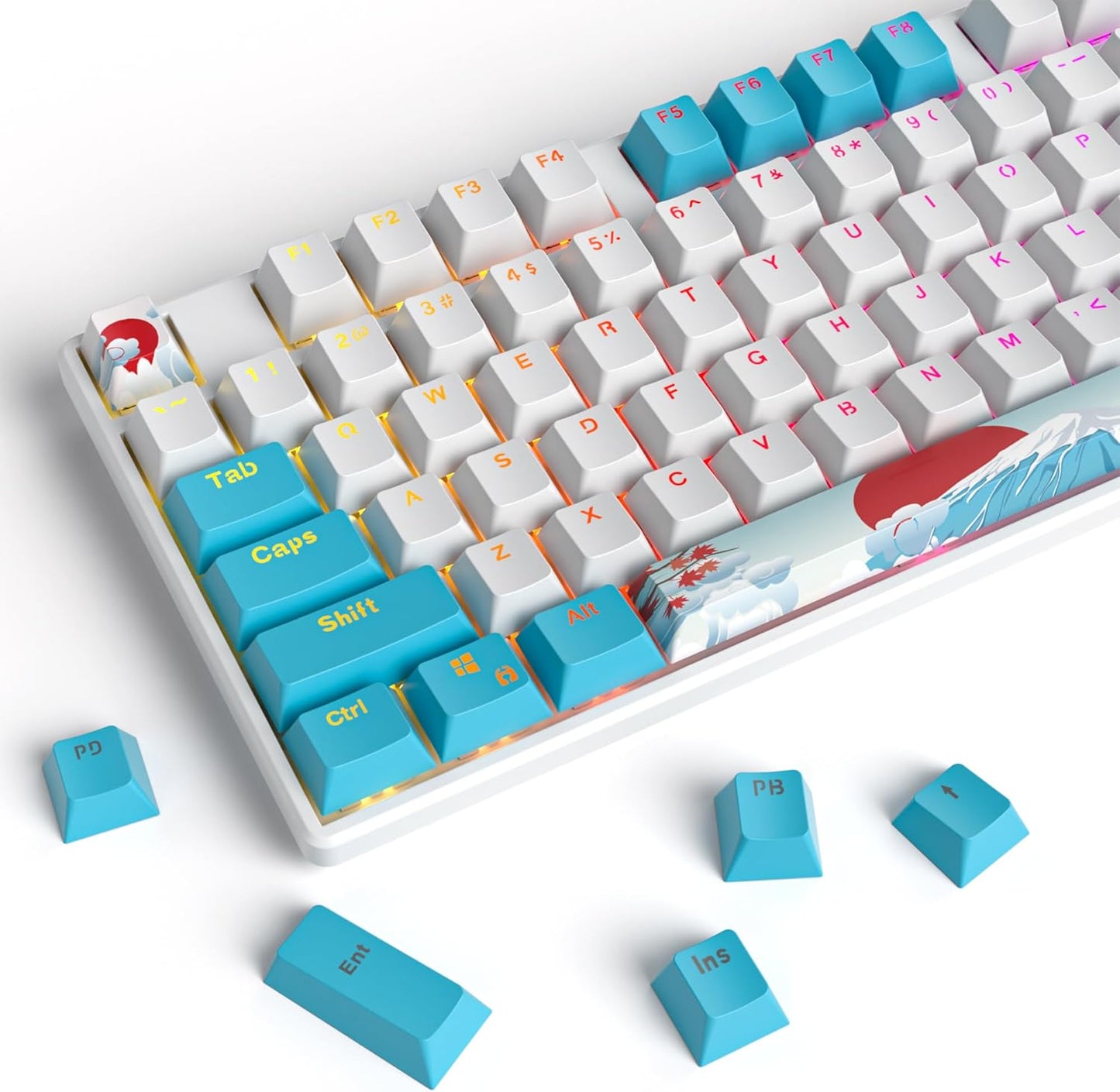 140 Keys Gradient Keycaps Side Printed Keycap Set Cherry Profile PBT Keycaps Double Shot Shine Through Custom Keycaps for Mechanical Gaming Keyboards(Minutest Dust)