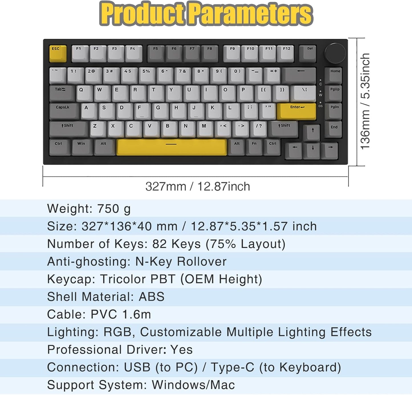 AJAZZ AK820 Pro 75% Gasket RGB Wireless Mechanical Keyboard with TFT Screen, Volume knob, Bluetooth/2.4G/Wired 3-Modes, Compact 82 Hot-Swap Keys, Tricolor PBT Keycap, 4000 mAh (Purple&Blue 3-Modes)
