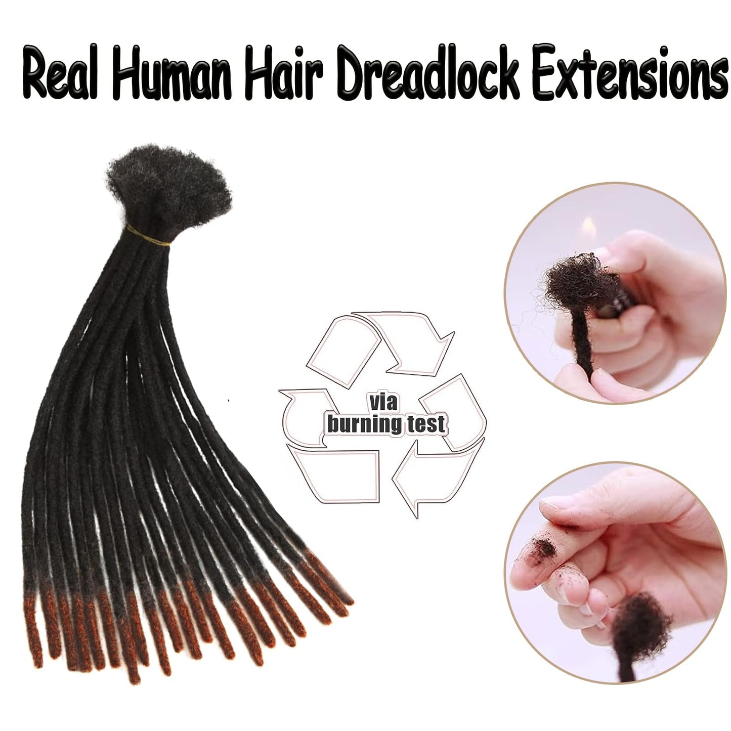 0.6 cm Thickness 14 Inch #T1B/30 30 Strands 100% Real Human Hair Dreadlock Extensions for Men and Women. Handmade for Full Head, Can Be Dyed and Bleached. Dreadlocks Bulk Permanent Locs