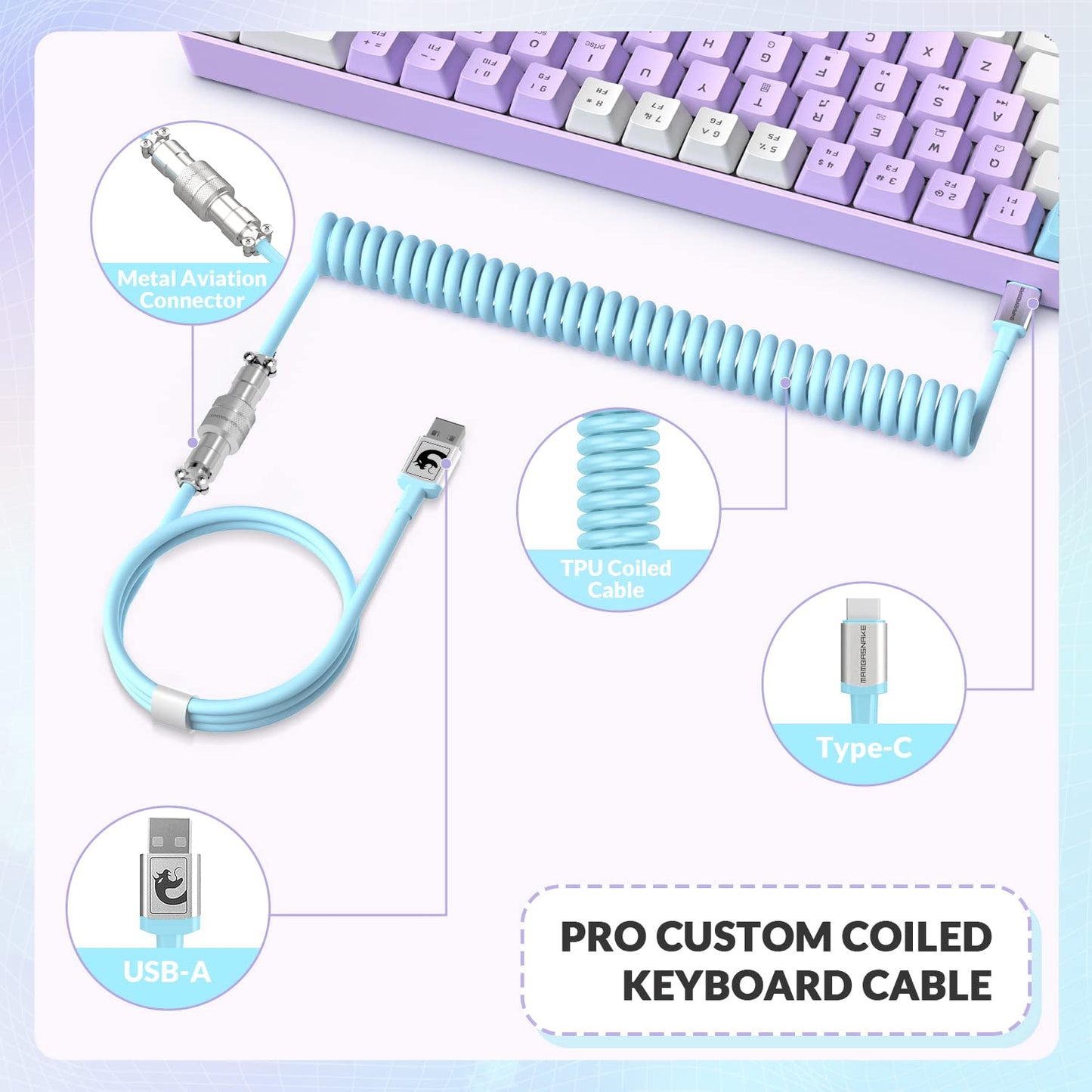 ZIYOU LANG RK-T8 Wired 65% Mechanical Gaming Keyboard with RGB LED Backlit Anti-ghosting TKL Mini 68 Key Custom Coiled C to A Cable Tactile Blue Switch for PS4 PS5 Xbox PC Mac Gamer(Lavender)