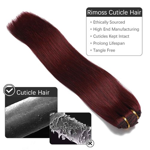 Rimoss Clip in Hair Extensions Real Human Hair - Burgundy Red Color, 24 Inch 7pcs - Soft Remy Human Hair Clip in Hair Extensions Straight for Women (#99J 24 Inch)