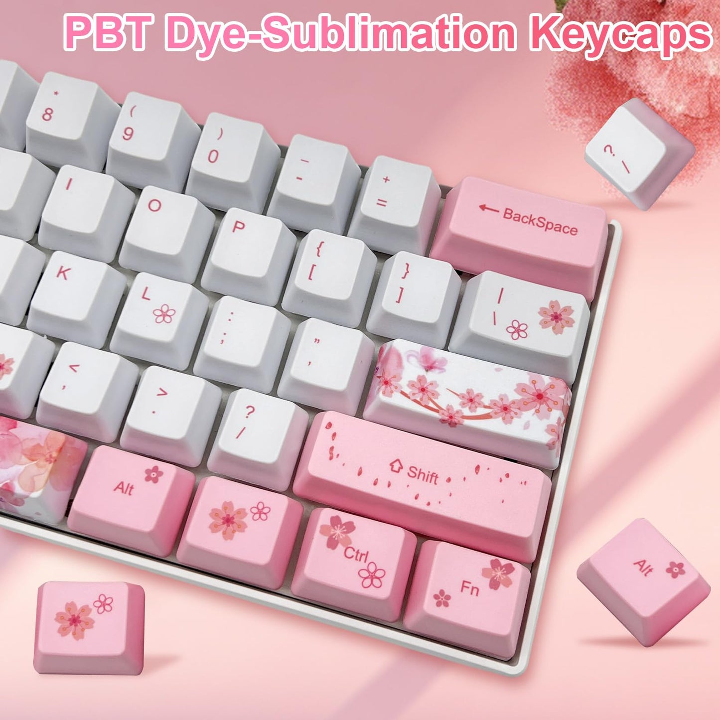 ZMX Cherry Blossom Pink Mechanical Keyboard,60% Compact Hot Swappable USB-C Wired RGB Gaming Keyboard 61 Keys Mini Cute Keyboard with Dye-Sublimation PBT Keycap for PC/Mac (Red Switch)