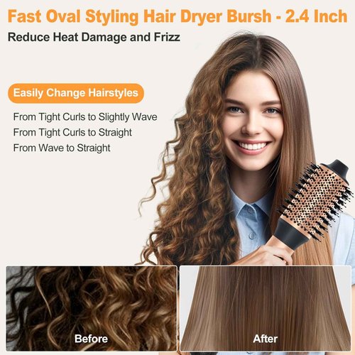 Hair Styler Hair Dryer Brush - 110,000 RPM High-Speed Hot Air Styler,Multi Stylers with Auto-Wrap Curler, Professional Blow Dryer Brush for Fast Curling Volumizing Straightening Styling(Black-Golden)