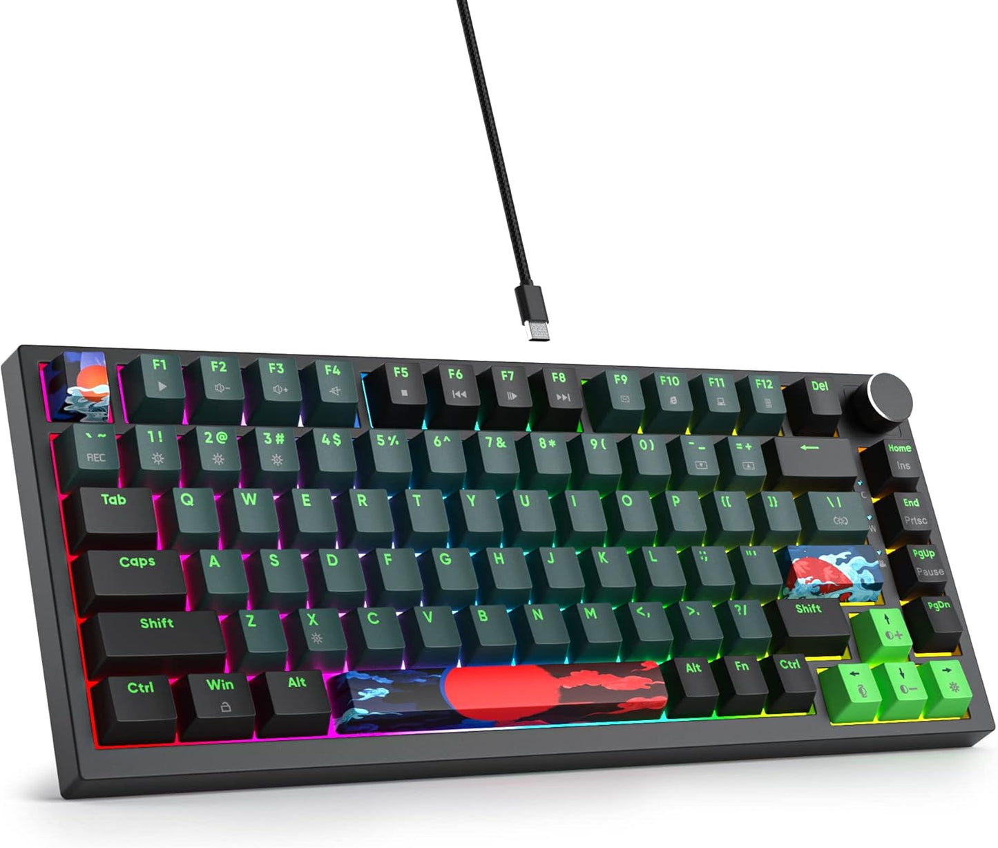 75 Percent Keyboard Gasket-Mounted with Sound Absorbing Pads, 82-Key Compact Wired RGB Mechanical Gaming Keyboard Hot-Swap Socket for Win, Red Black