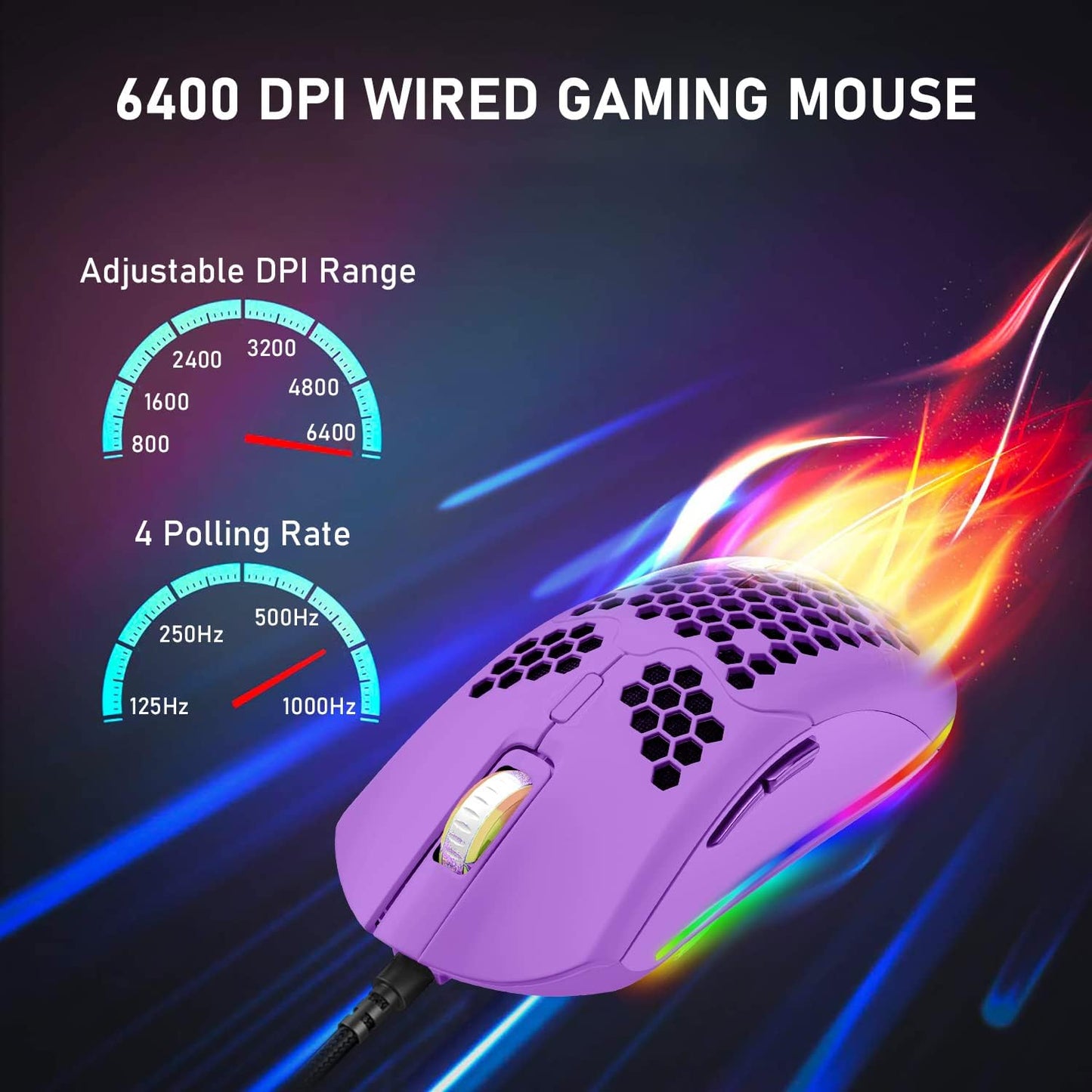 ZIYOU LANG Wired Lightweight Gaming Mouse,6 RGB Backlit Mouse with 7 Buttons Programmable Driver,6400DPI Computer Mouse,Ultralight Honeycomb Shell Ultraweave Cable for PC Gamers,PS4(Green)