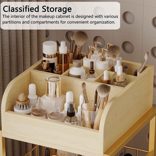 Makeup Organizer Cart with Drawers, Floor Skincare Organizers Make Up Organizers-Vanity Organizer Cosmetic Display Cases Holder for Skin Care Perfume Nail Polish Brush Hair Tool(Gold)