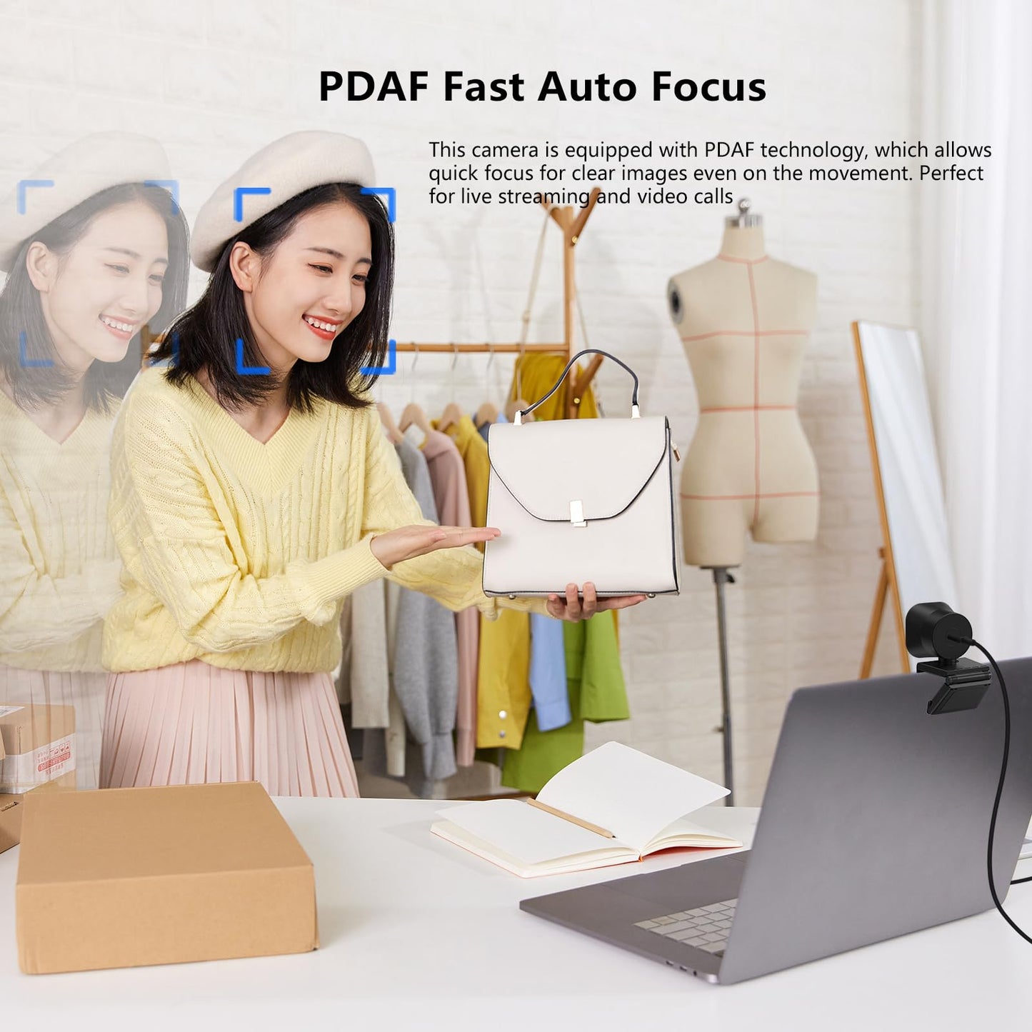 4K Webcam with 5-Level LED Light, 12MP Camera, USB Webcam with Dual Noise-canceling Microphones, PDAF Fast Auto Focus, Remote Control, 360° Rotation, Perfect for Live streaming, Online Meeting