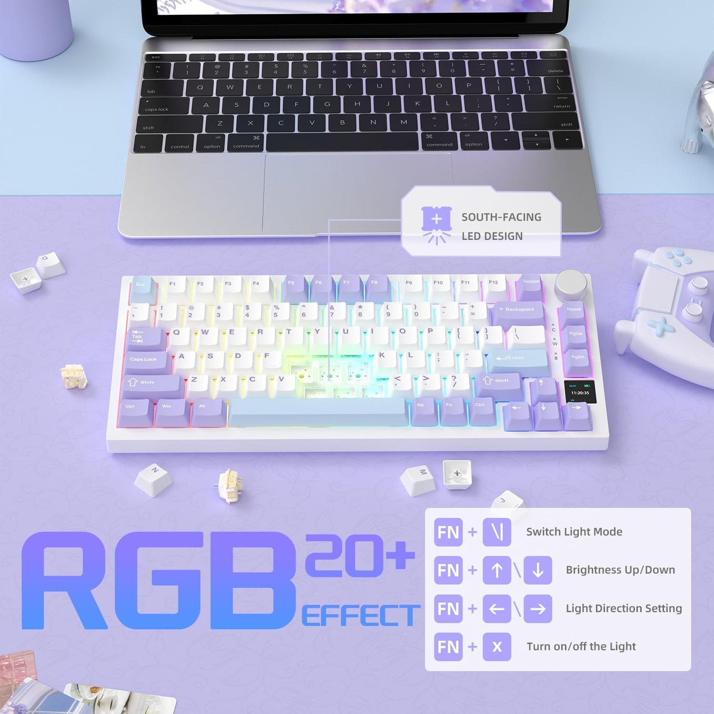 Attack Shark ajazz AK820 Pro 75% Mechanical Keyboard and Coiled Cable Hot Swappable Wireless 2.4GHz/Bluetooth/Wired TFT Screen & Knob Flying Fish Switch RGB Gasket Mount Custom Keyboard-Black