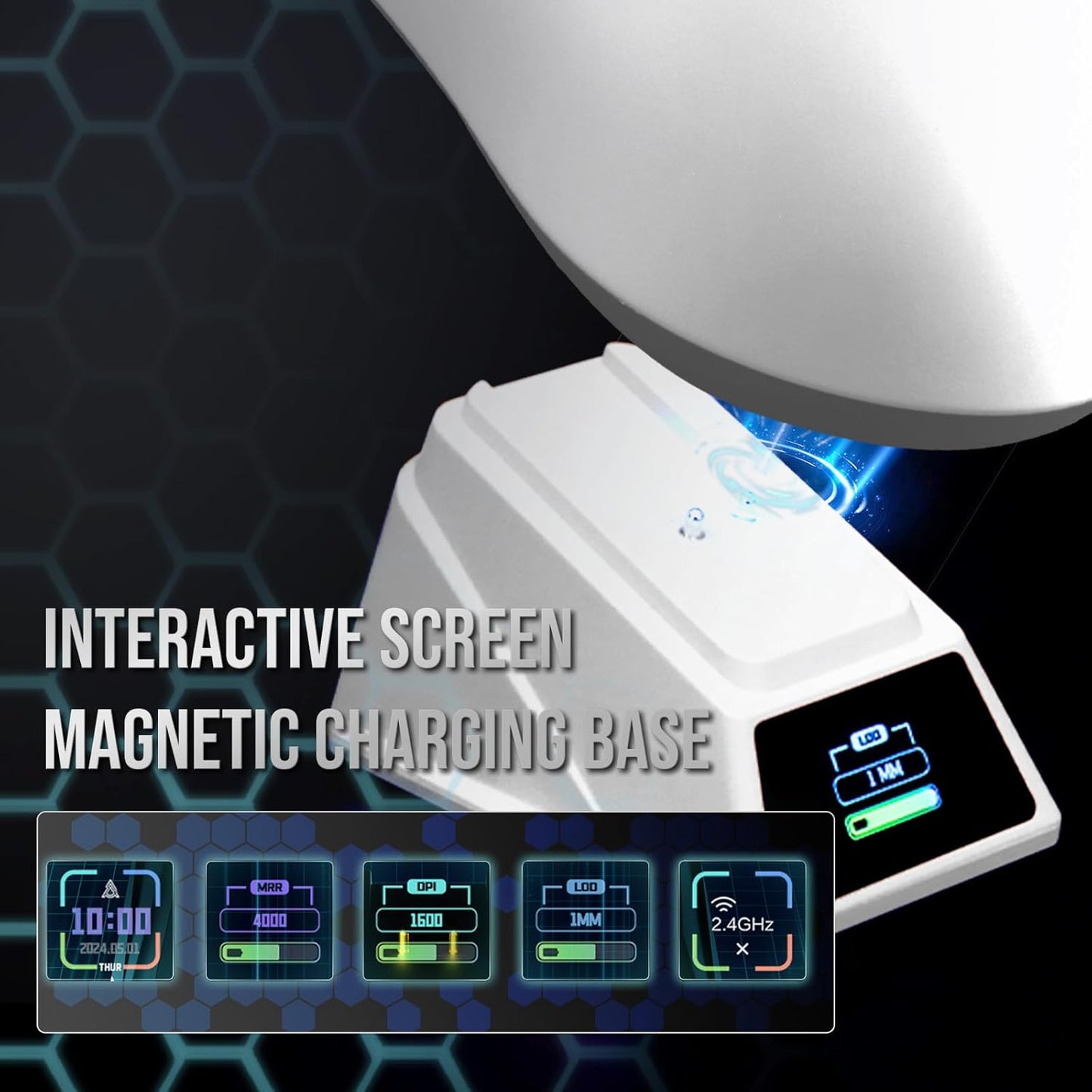 AJ159 APEX Wireless Mouse, Lightweight Gaming Mice, with Magnetic Charging Design and Display Screen, 42000 DPI, PAW3950 Sensor, BT/2.4G/Wired Connection, 400mAh Battery (Black)