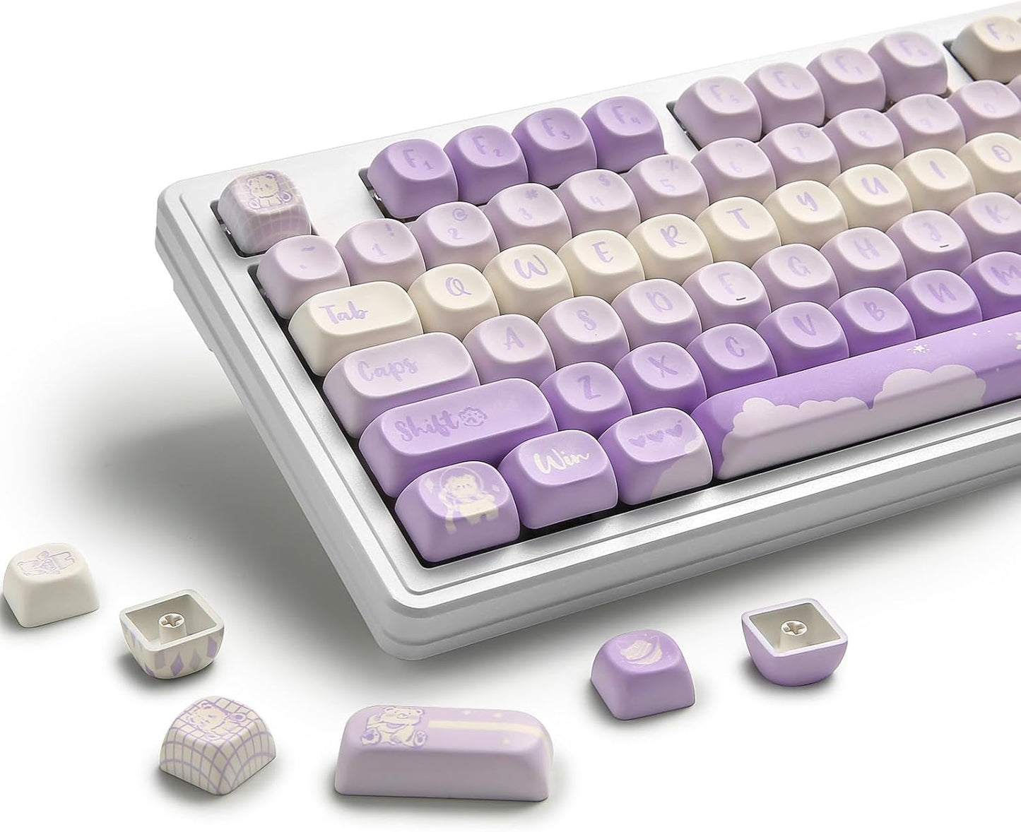 YUNZII 132 Keys MOA Keycaps, Dye-Sublimation PBT Custom Keycap Set for MOA Profile, Cute Bear Customized Pattern Keycaps for MX Switches Mechanical Gaming Keyboard (Blue)